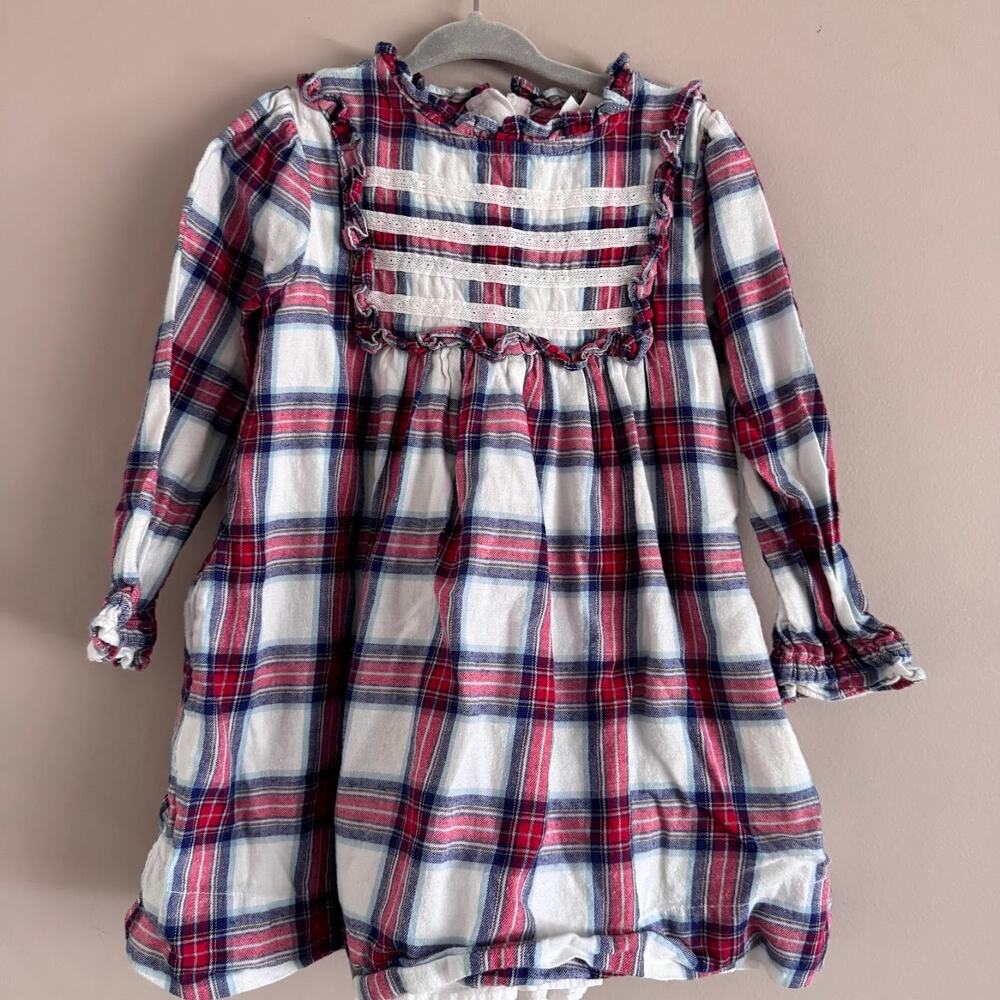 Mini Boden Girl's Plaid Long Sleeve Dress Size 2-3Y